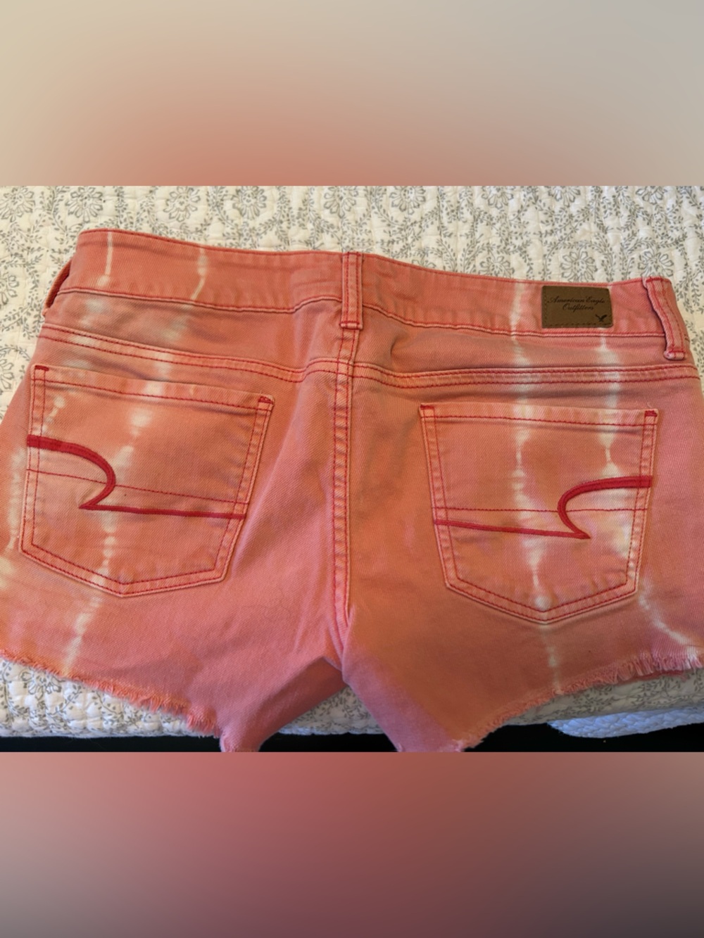 American Eagle Outfitters Coral Tie-Dye Denim Cutoff Shorts